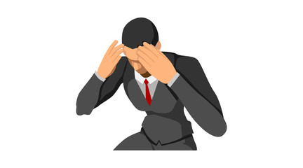 human characters, men wearing red suits and ties. is holding the head due to a mismatch.