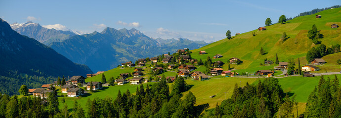 Summer time mountain panoramic landscape in Switzerland