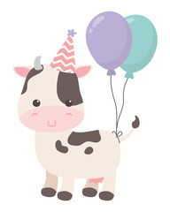 Cow cartoon with happy birthday icon design
