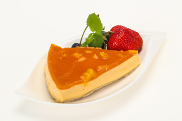 Cheesecake with apricot served strawberry