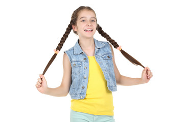 Beautiful young girl on white background