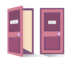 Doors closed and open. Cartoon vector illustration.