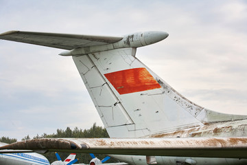 Elements of the old military aircraft close-up.
