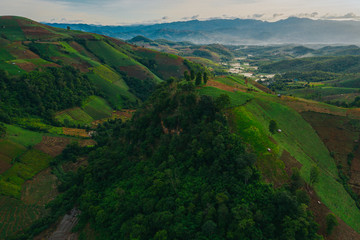 Aerial view of agriculture lands in Doi Inthanon national park, Thailand. 