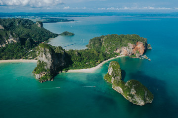 Krabi - Railay beach seen from a drone. One of Thailand's most famous luxurious beach.