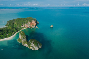 Krabi - Railay beach seen from a drone. One of Thailand's most famous luxurious beach.