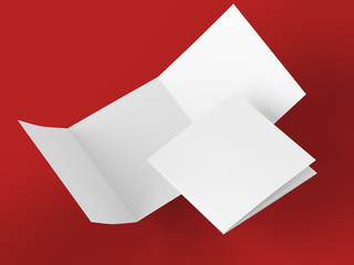 Open folded leaflet in square format. Flying leaflet folded to 3. 3d illustration