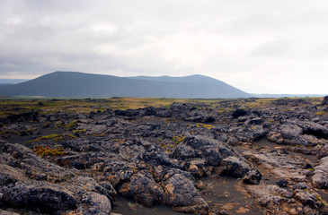 Beautiful, magic landscape background of Hverfjall volcanic crater, Iceland, Europe.