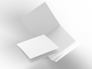 Open folded leaflet in square format. Flying leaflet folded to 3. 3d illustration