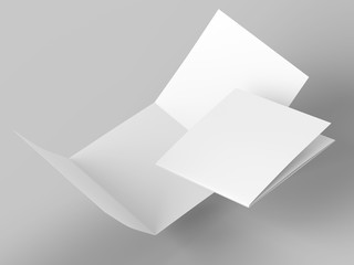 Open folded leaflet in square format. Flying leaflet folded to 3. 3d illustration