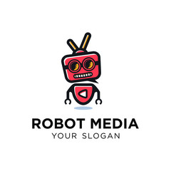 retro robot and television / media logo design template