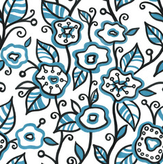 Seamless pattern from decorative stylized flowers and leaves.