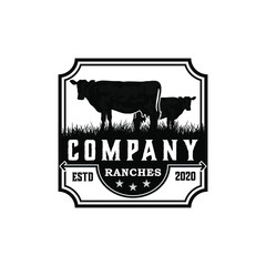 Vintage cow ranch logo design template inspiration