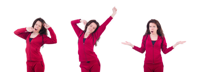 Woman in red costume in sports sporting concept