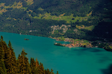 Aerial landscape of Isetwald village on Brienz lake