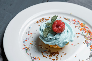 Cake, muffin, celebrate muffin with cream and decoration