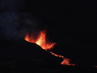 Eruption of the volcano Piton de la Fournaise in Reunion Island