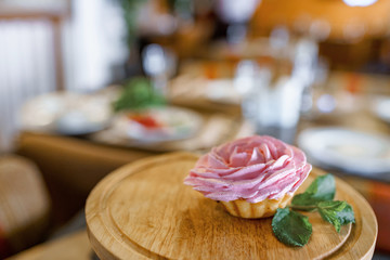 Cake, muffin, celebrate muffin with cream and decoration