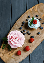 Cake, muffin, celebrate muffin with cream and decoration