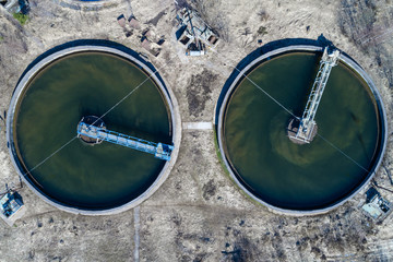 Aerial view of purification tanks for wastewater