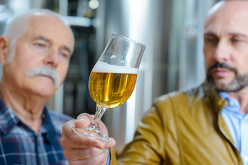 experts checking beer in the laboratory of the brew-house