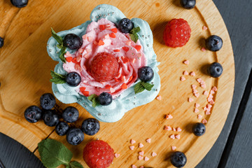 Cake, muffin, celebrate muffin with cream and decoration