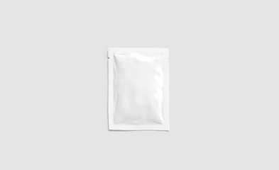 Blank white sachet packet mockup, isolated on gray background