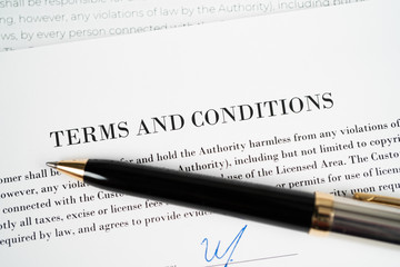 Terms and conditions with pen