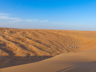 Fototapeta na wymiar Sunset at the Wahiba Sands (Rimal Al Wahiba, Ramlat al Wahiba, Wahiba Sands, Scharqiyya Sands) Sultanate of Oman