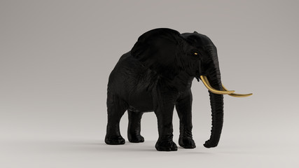 Fototapeta na wymiar Black Elephant with Golden Tusks 3 Quarter Right View 3d illustration 3d render