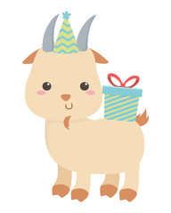 Goat cartoon with happy birthday icon design