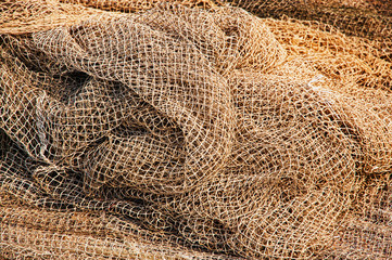 Background of tangled fishing nets.