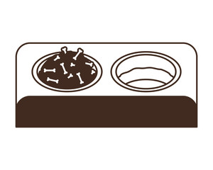 silhouette of bowl with food and water animal on white background