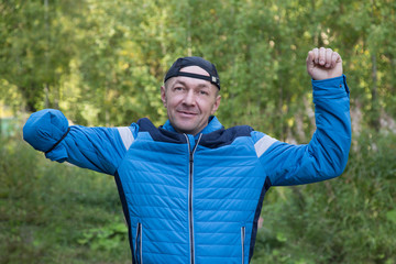 Portrait of a disabled man with one hand.