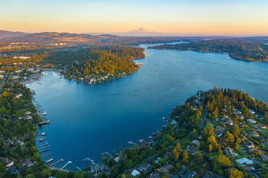 Drone shot of the city of Bellevue from above