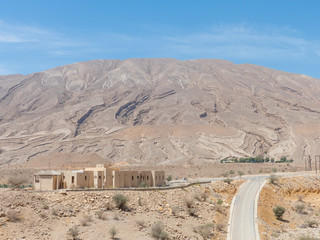 Landscape at the Al Hajar Mountains (جِبَال ٱلْحَجَر, Jibāl al-Ḥajar, The Rocky Mountains, The Stone Mountains) Sultanate of Oman