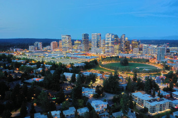 Drone shot of the city of Bellevue from above