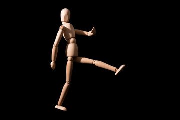 Attack of wooden dummies, wooden robots march in military ranks