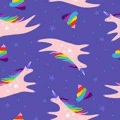 Obraz na płótnie Canvas Unicorns seamless vector pattern. Turd unicorn seamless pattern. Shit color ornament rainbow. Magic turd ornament. Rainbow fable poop