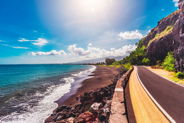 Departmental road A of the west coast of the island of Reunion. Viewpoint near the Cave of the...