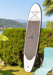 Stand up paddle board on the shore of lake