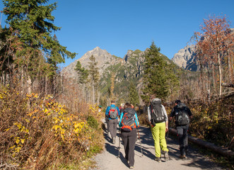  Hikers on trail at Valley of Five Spis Lakes. High Tatra Mountains, Slovakia. © wjarek