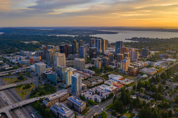 Fototapeta na wymiar Drone shot of the city of Bellevue from above