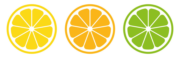 Citrus slice set. Lemon slice. Orange slice. Lime slice. Vector illustration