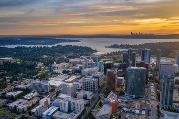 Fototapeta na wymiar Drone shot of the city of Bellevue from above