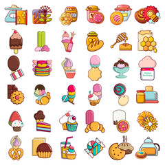 Sweet food icons set. Cartoon set of 36 sweet food vector icons for web isolated on white background