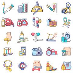 Physical examination icons set. Cartoon set of 25 physical examination vector icons for web isolated on white background