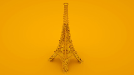 Fototapeta na wymiar Yellow Eiffel tower. Minimal idea concept. 3d illustration