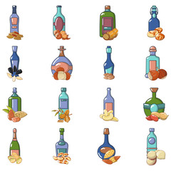 Nut oil icons set. Cartoon set of 16 nut oil vector icons for web isolated on white background