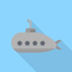Grey submarine icon. Flat illustration of grey submarine vector icon for web design